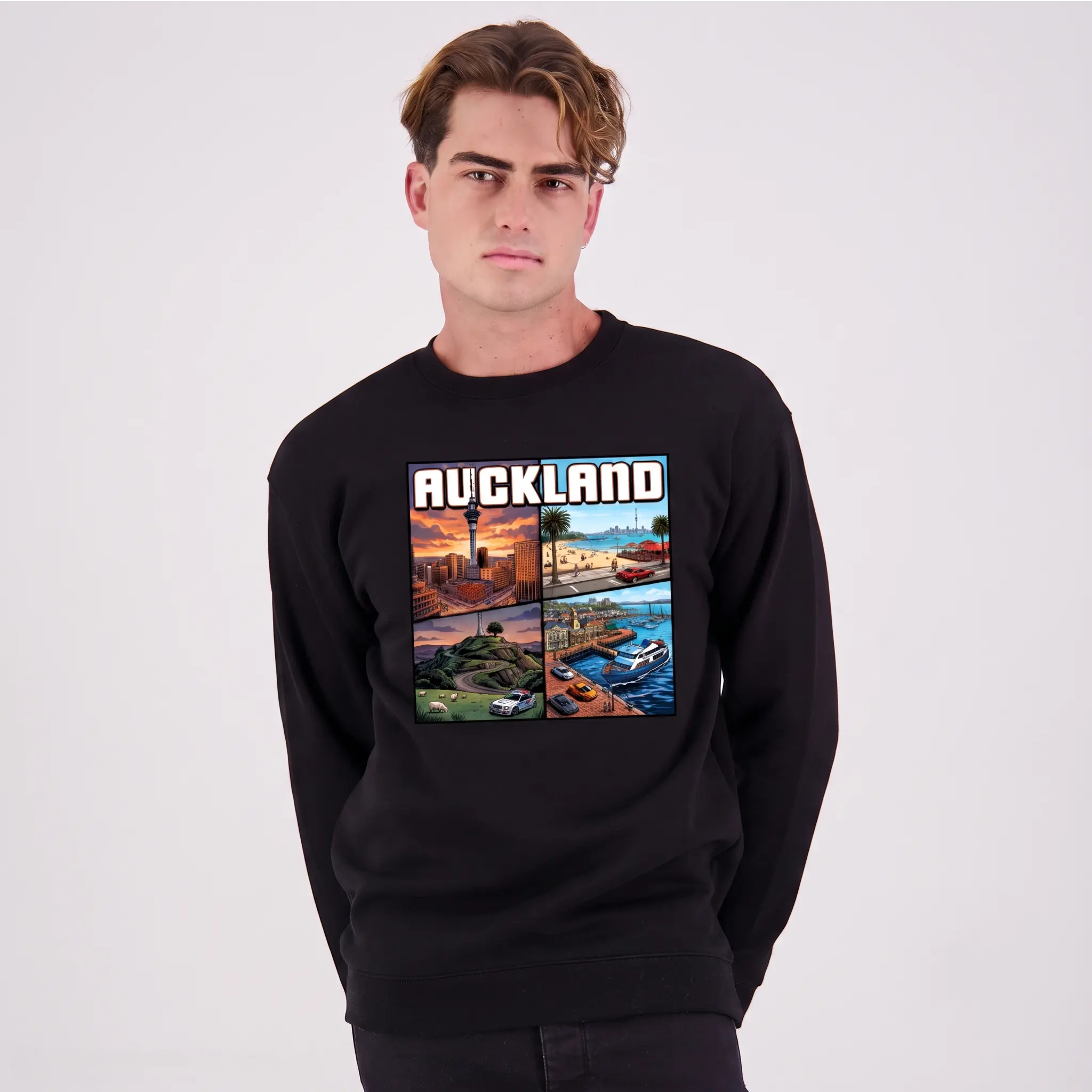 Cloke Mens Edge Crew Neck Graphic Sweatshirt | Auckland Theme - Image 2