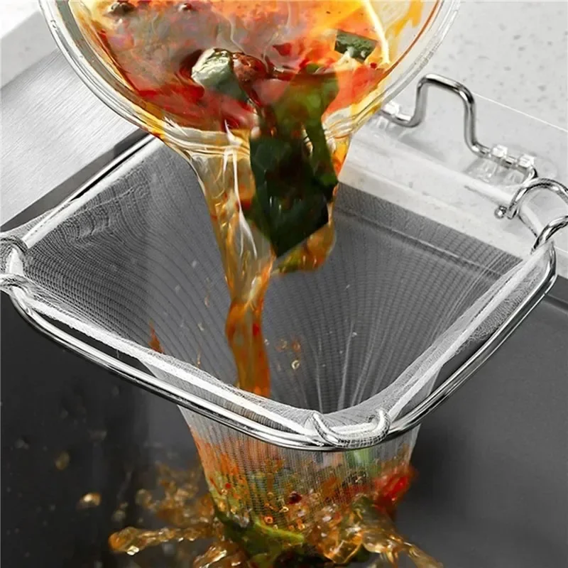 Disposable Strainer for washing Vegetables, Fruits || Triangular Kitchen Sink Strainer Mesh Bags and Holding stand - Image 5
