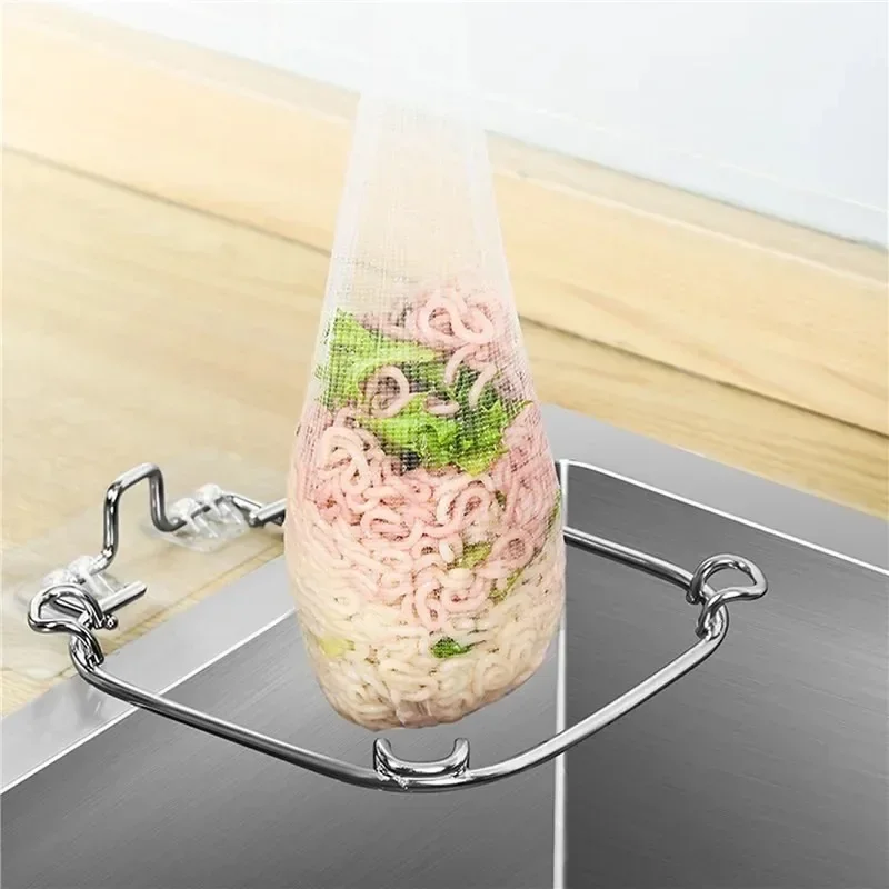 Disposable Strainer for washing Vegetables, Fruits || Triangular Kitchen Sink Strainer Mesh Bags and Holding stand - Image 3